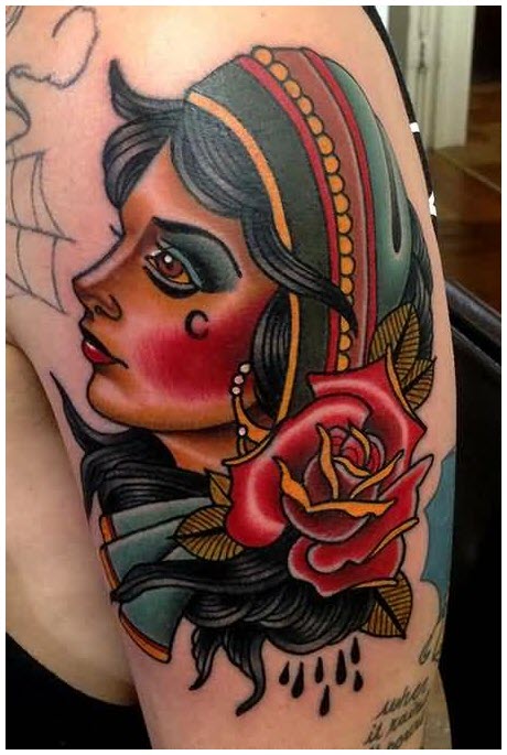 Creative rose girl tattoo photo