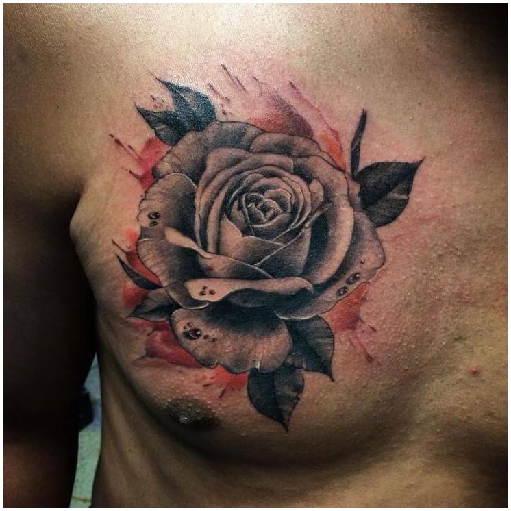 Beautiful black rose tattoo on chest
