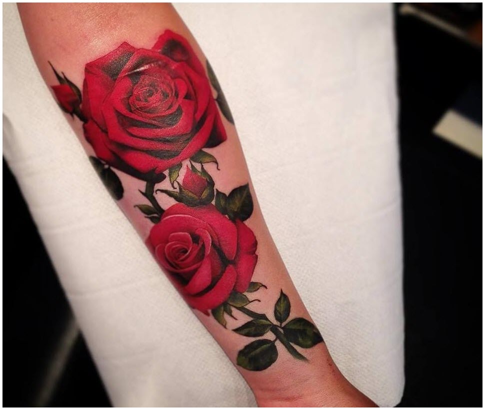 Beautiful red rose tattoo on hand