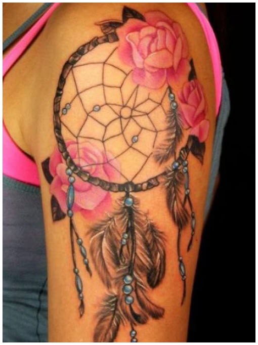 Beautiful dreamcatcher rose tattoo
